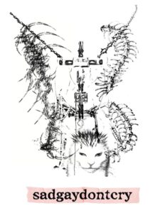 Kollage av anatomisk illustration och kattansikte. Tatueringsflash av tatuerare Ash på StaDemonia Tattoo Stockholm